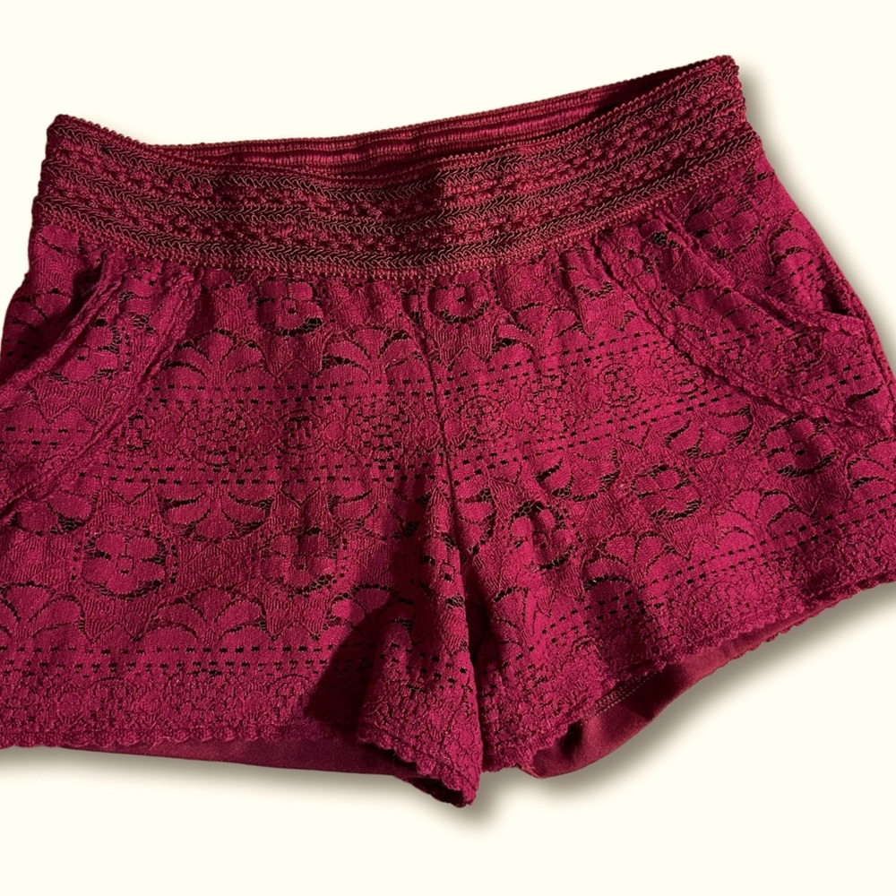 Izzie & Addie Burgundy Elastic Waist Lace Kids Shorts Girls SZ 14